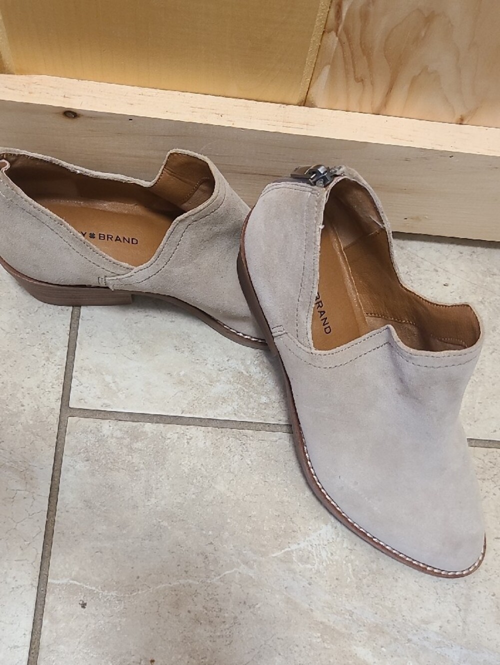 Lucky Brand Taupe Suede Cutout Rear-Zip Ankle Booties